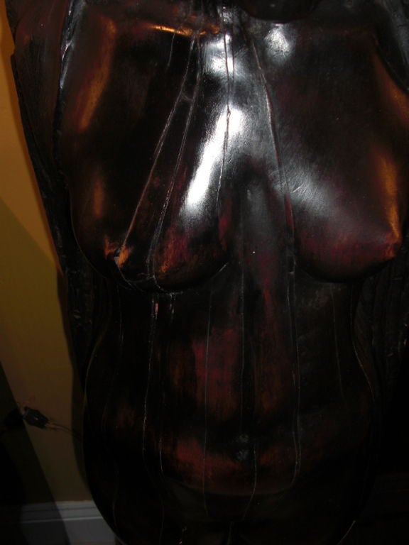 1970's log carving of female nude 1