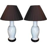 Pair of mid 20th cent Asian style white on white lamps