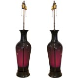 Pair of  vintage oversize amethyst glass lamps