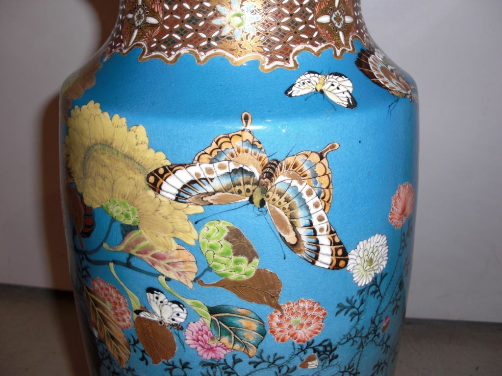 A large and precisely decorated Satsuma vase signed in Japanese characters 