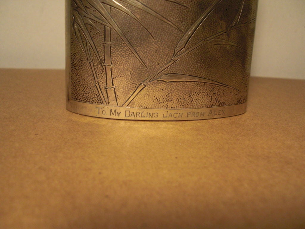 Chinese 1920's chinese silver hip flask signed S K Wong