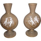 Pair of pate-sur-pate opaline glass vases circa 1880