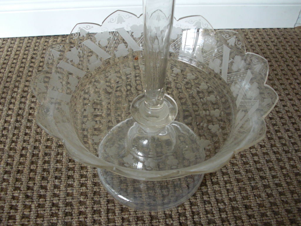 Mid 19th century wheel engraved glass epergne 1