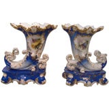 Pair of Paris porcelain cornucopia form vases by  Jacob Petit