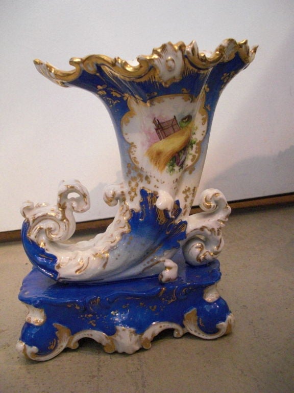 French Pair of Paris porcelain cornucopia form vases by  Jacob Petit