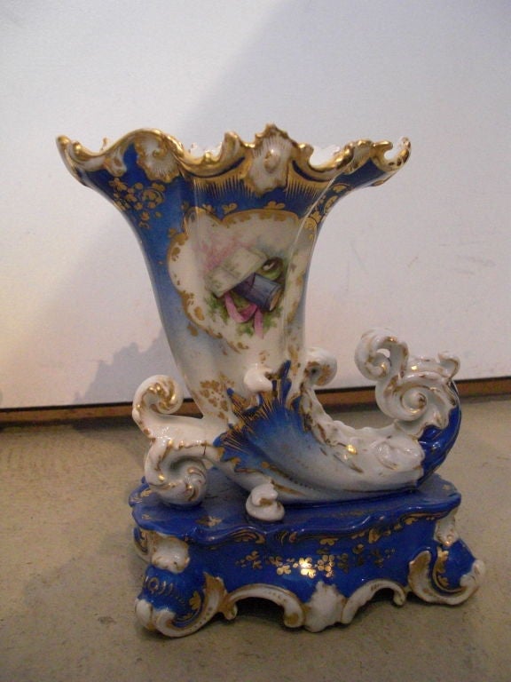 19th Century Pair of Paris porcelain cornucopia form vases by  Jacob Petit