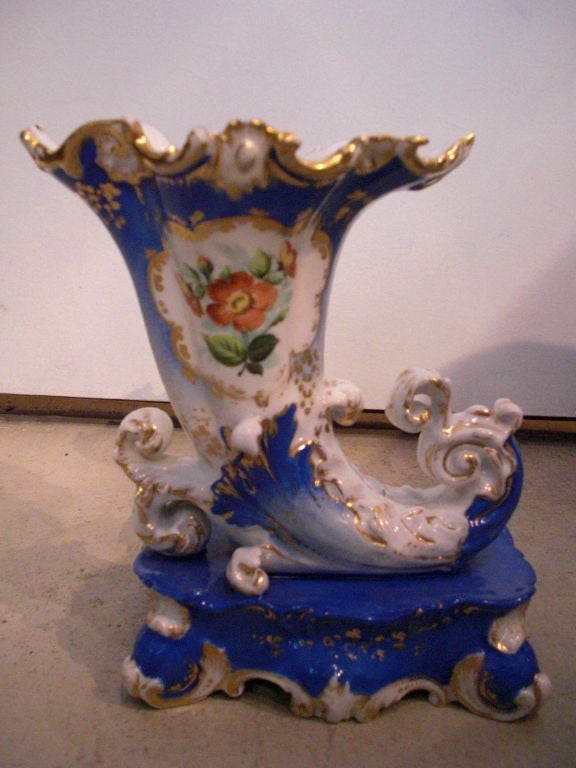 Pair of Paris porcelain cornucopia form vases by  Jacob Petit 1