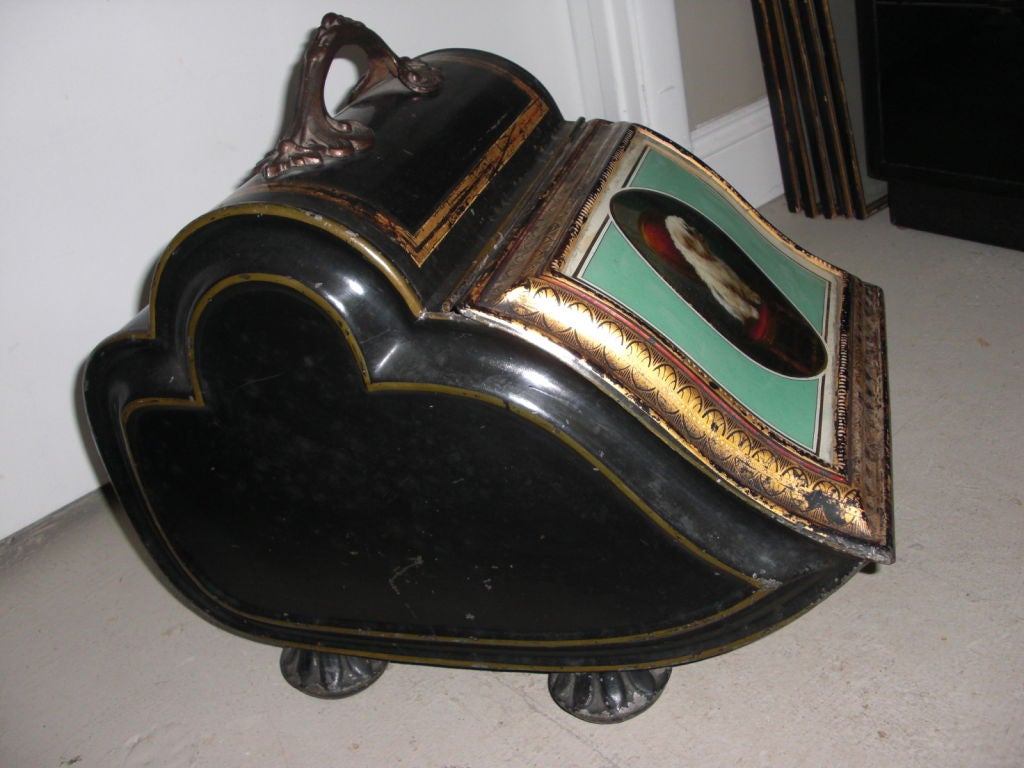 19th century English coal hod with Terrier motif 1