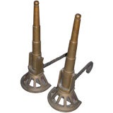 Unusual pair of   "cannon" shaped brass / bronze Andirons