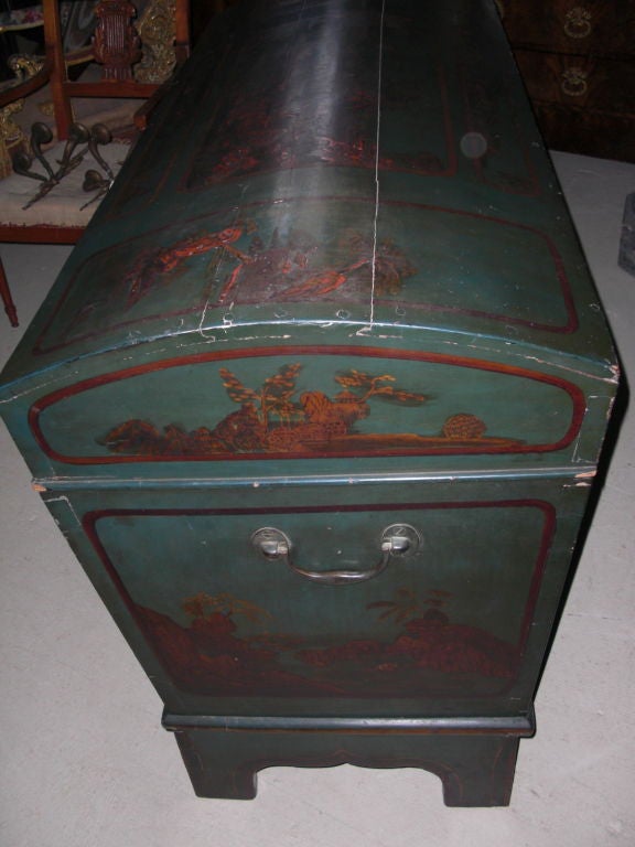 19th Century Antique dome top chest with later chinoiserie paint