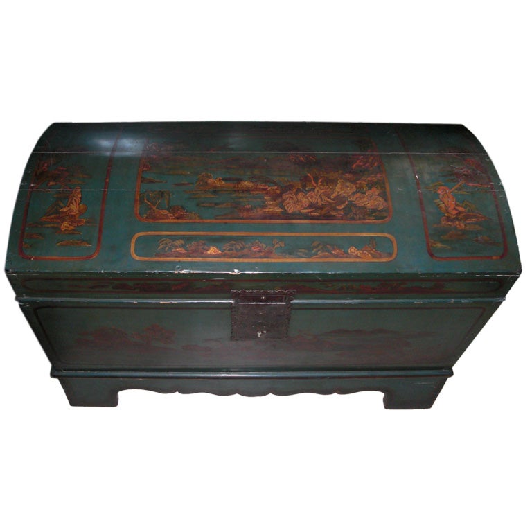 Antique dome top chest with later chinoiserie paint