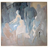 1965  European oil on canvas of nudes in an interior