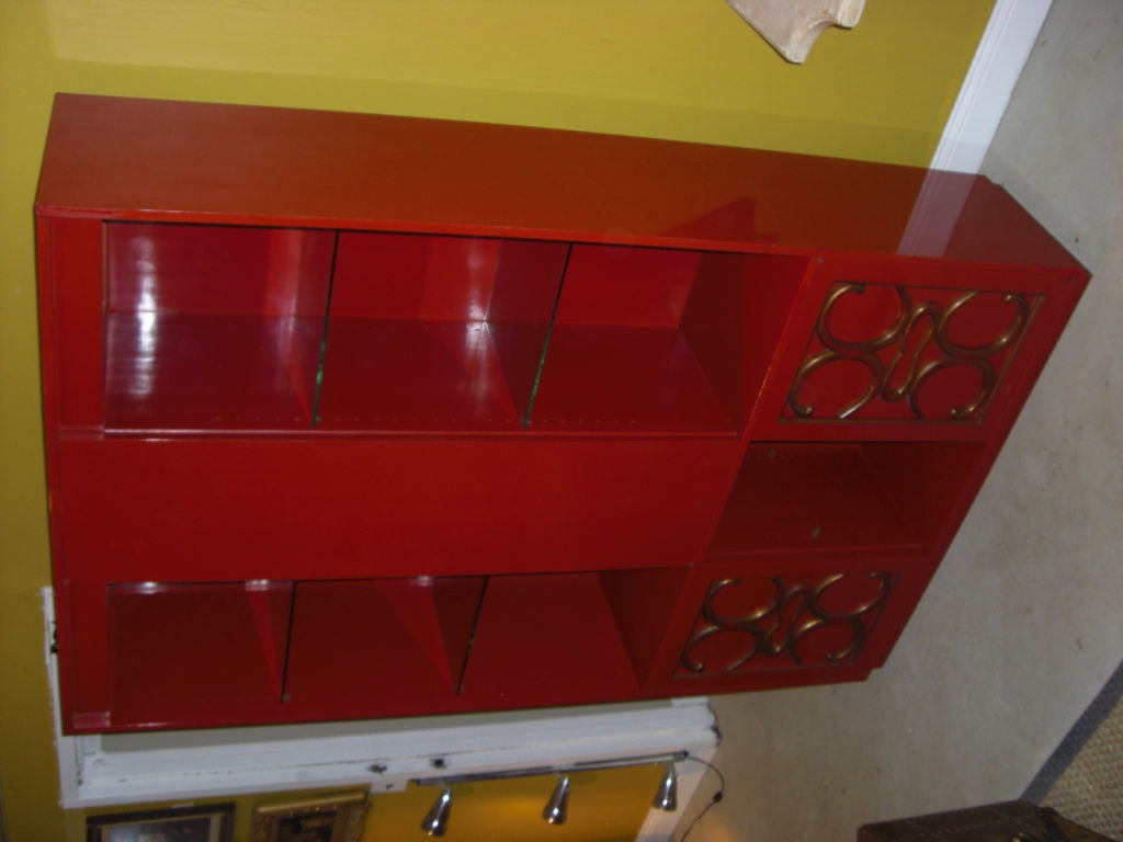 Red lacquer mid-century cabinet
