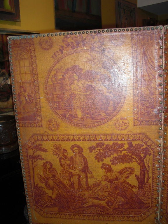 Early 20th century "Toile enduite" 3 panel screen