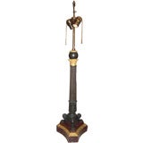 19th cent. bronze candelabra/lamp on red marble base
