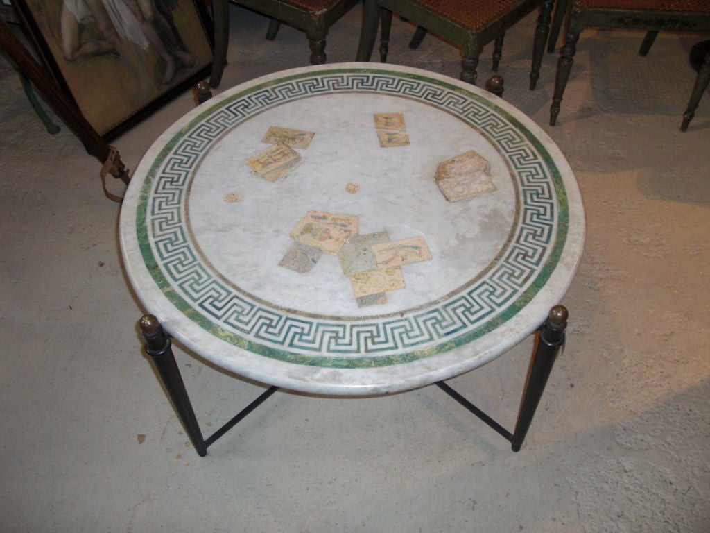Mid Century cocktail table with "sgraffito" marble-top