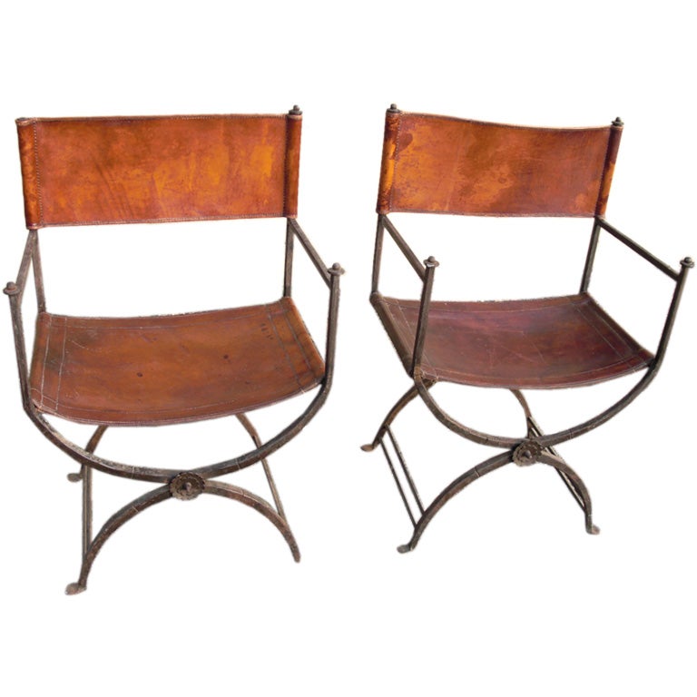 Rare Pair of Arts & Crafts Iron Chairs by Morgan Colt, New Hope For Sale