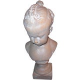 1940
s carved and limed oak bust of a little girl after Clodion
