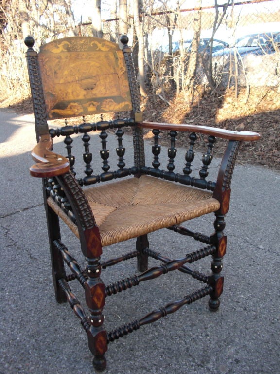 Unusual continental turned and ivory inlaid  armchair