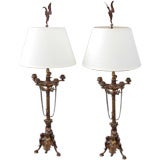 Pair of 19th century French Barbedienne bronze candelabra /lamps