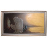 Surrealist oil on masonite signed A J Boulay