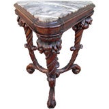 Unusual American carved walnut low stand  marble top circa 1920