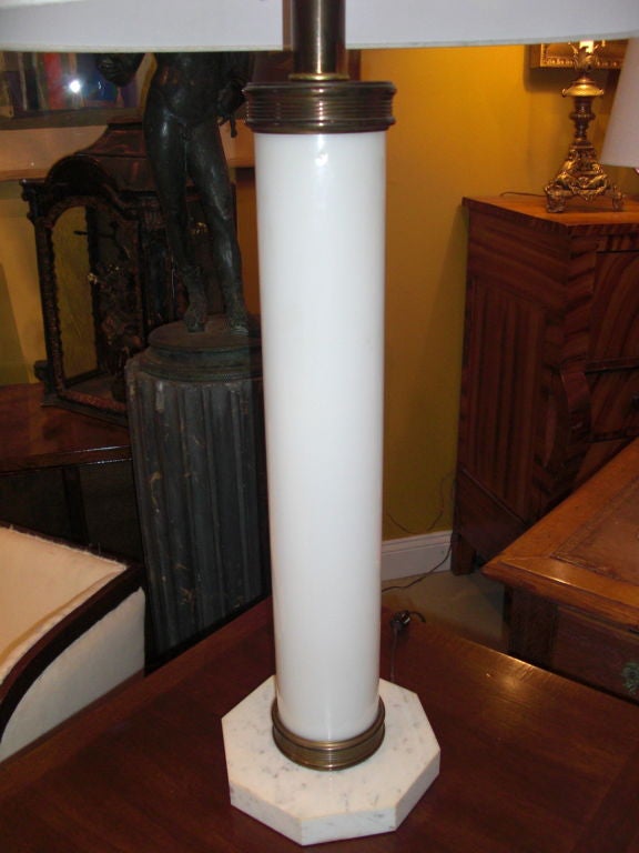 1960's opaline glass, brass and marble lamp by Paul Hanson