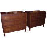 Pair of vintage campaign style walnut commodes