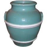 Used Large 1940's American  turquoise ceramic urn
