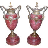 Pair of late 19th cent. French rouge marble cassolettes