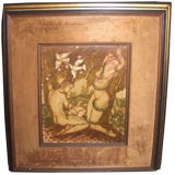 Lacquer plaque of Adam and Eve signed Carlos Valdes Mujica