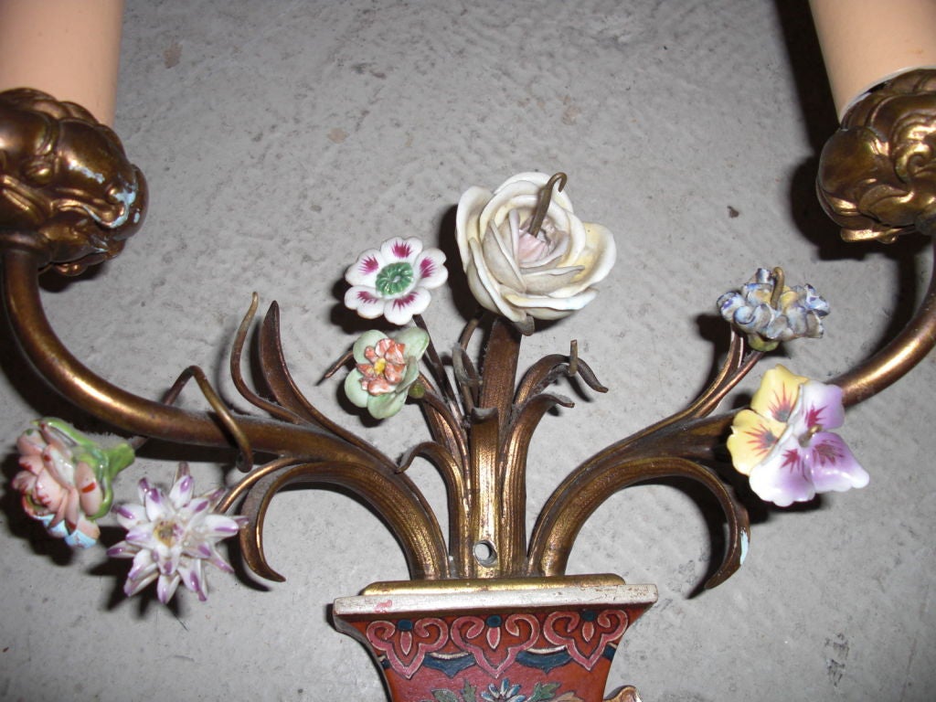 20th Century Pair of Chinoiserie sconces signed Caldwell