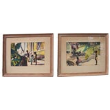 Pair of watercolors of the Carribean signed  Grace  dated 1946