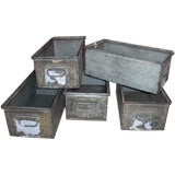 5 mid-century industrial galvanized aluminum bins