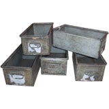 5 mid-century industrial  galvanized aluminum bins