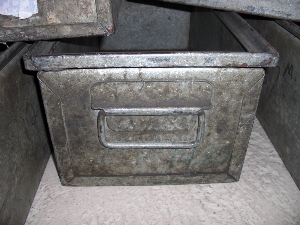 5 mid-century industrial  galvanized aluminum bins 1