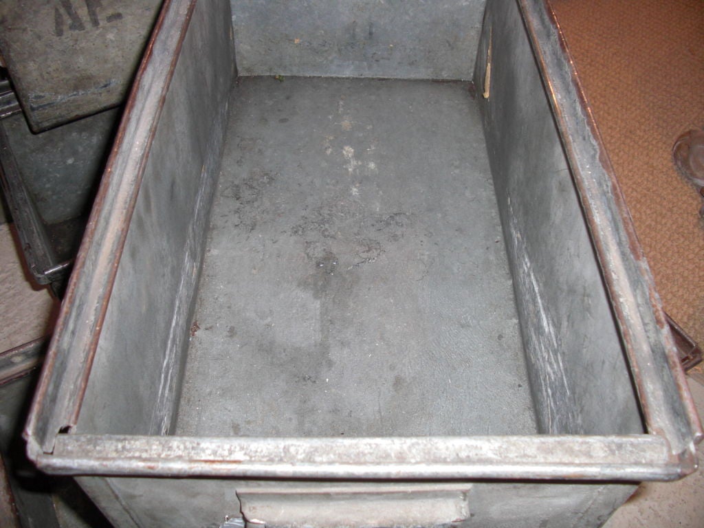 5 mid-century industrial  galvanized aluminum bins 2