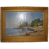 Oil on canvas of coastal scene by Paulin Bertrand
