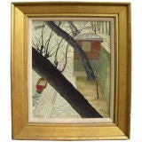 1956 Oil on board of Seine river banks by Rotislaw Racoff