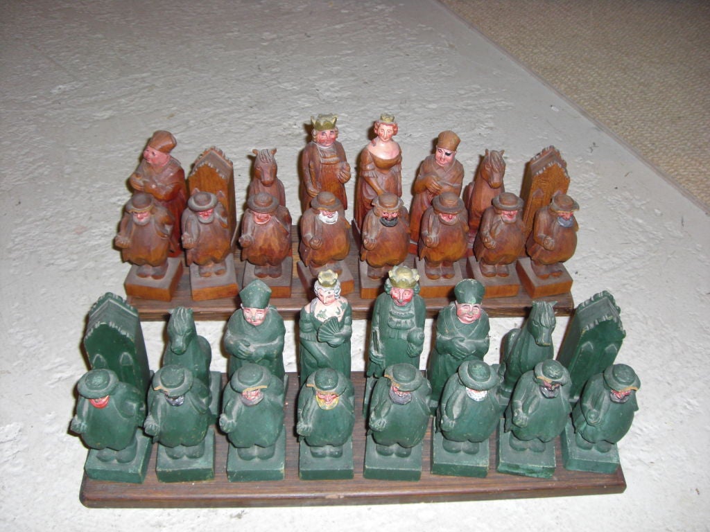 A one-of-a-kind "folk Art" chess set dated 1942
