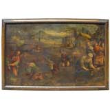 Large 17th cent. continental oil on canvas of wine making scene