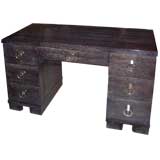 1940's American knee-hole desk with dark cerused finish