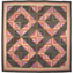 Antique Quilt, Log Cabin, Light and Dark Variation 3