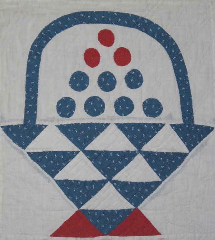 19th Century Antique Quilt:  Baskets of Cherries and Blueberries