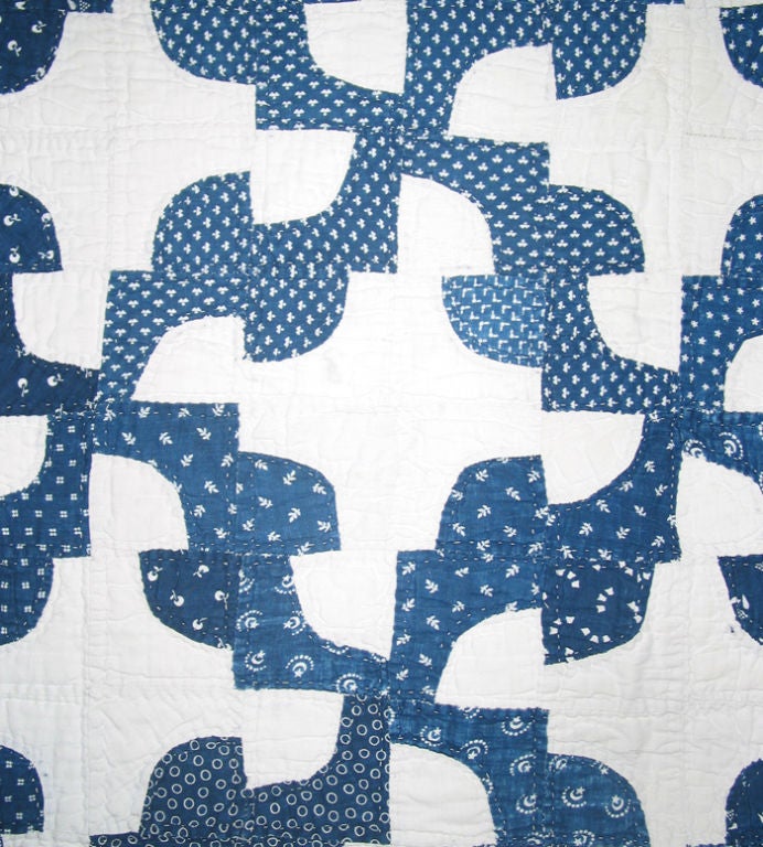 American Antique Pieced Quilt:  Drunkard's Path