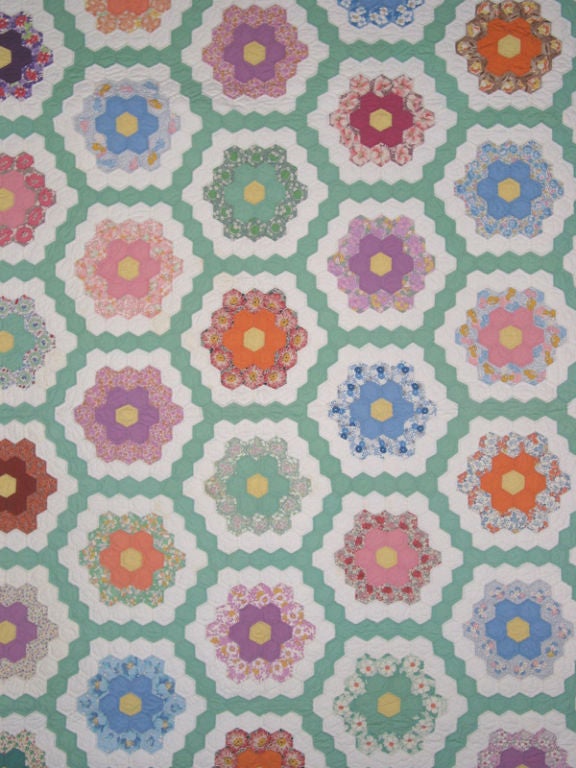 Antique Pieced Quilt:  Grandmother's Flower Garden