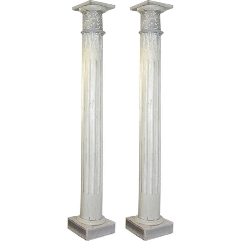 Pair of Grey Painted Tromp L'oeil Columns For Sale