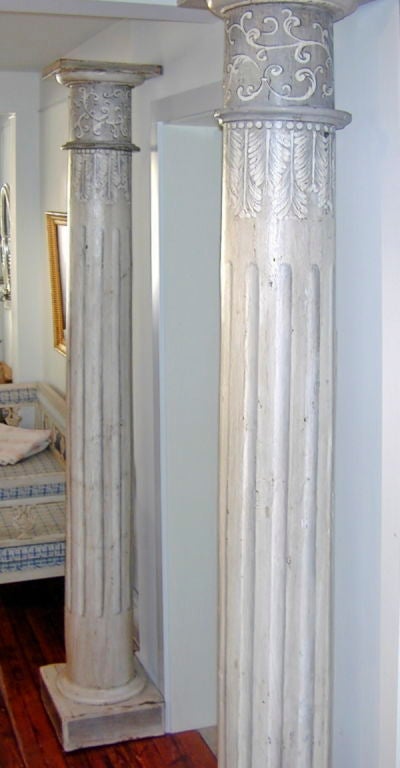 Italian Pair of Grey Painted Tromp L'oeil Columns For Sale