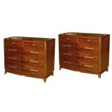 Pair of French Deco Moderne Walnut Chests of Drawers