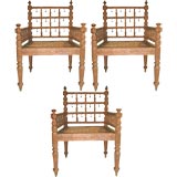 Vintage Set (3) Heavily Carved Teakwood Armchairs
